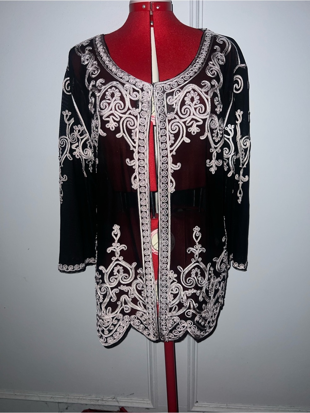 NWT Simple Couture Soutache Embroidered Sheer Black Jacket Scrollwork Sz 3XL